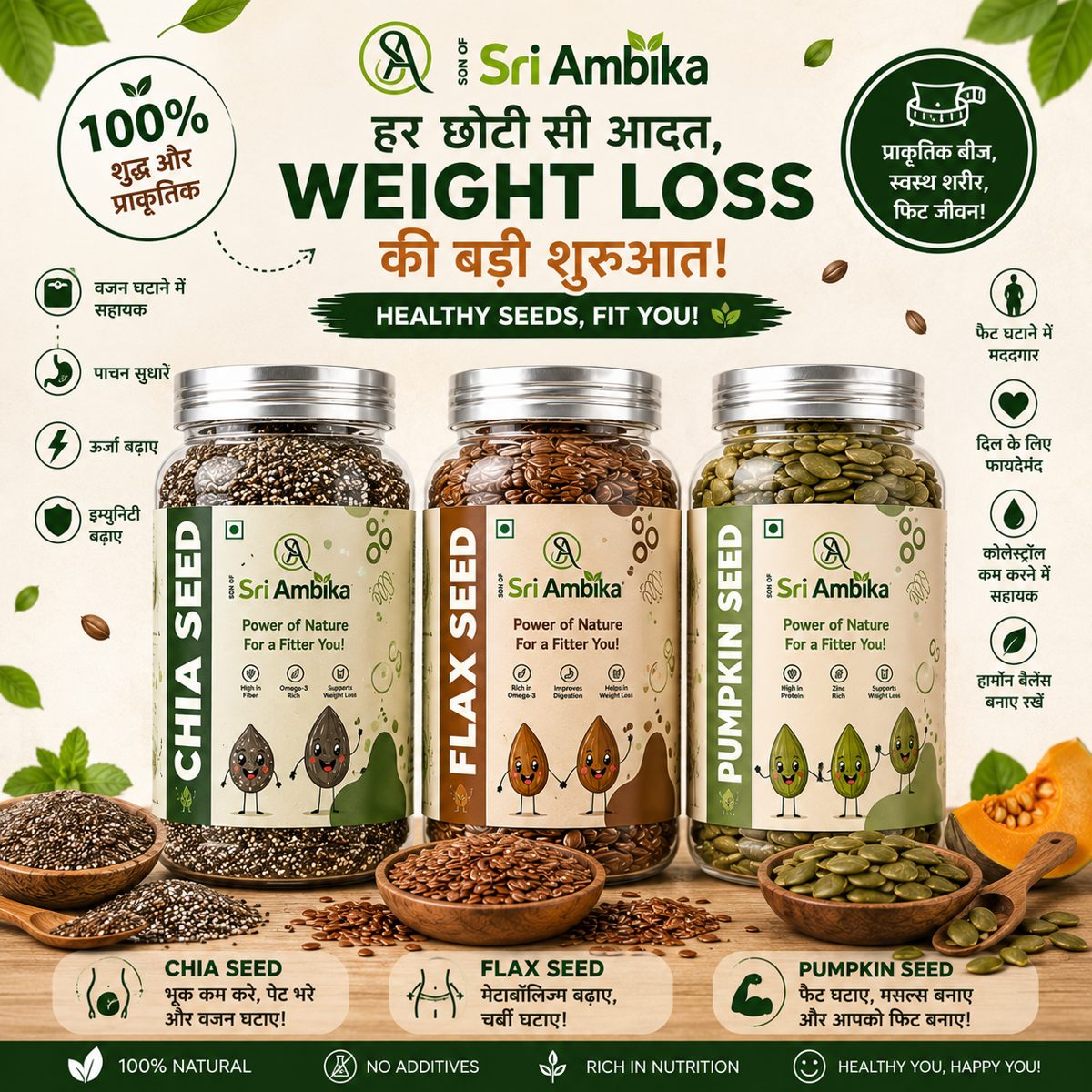 Fitness Seeds Combo (Chia, Flax, Pumpkin) 750 g - image 5
