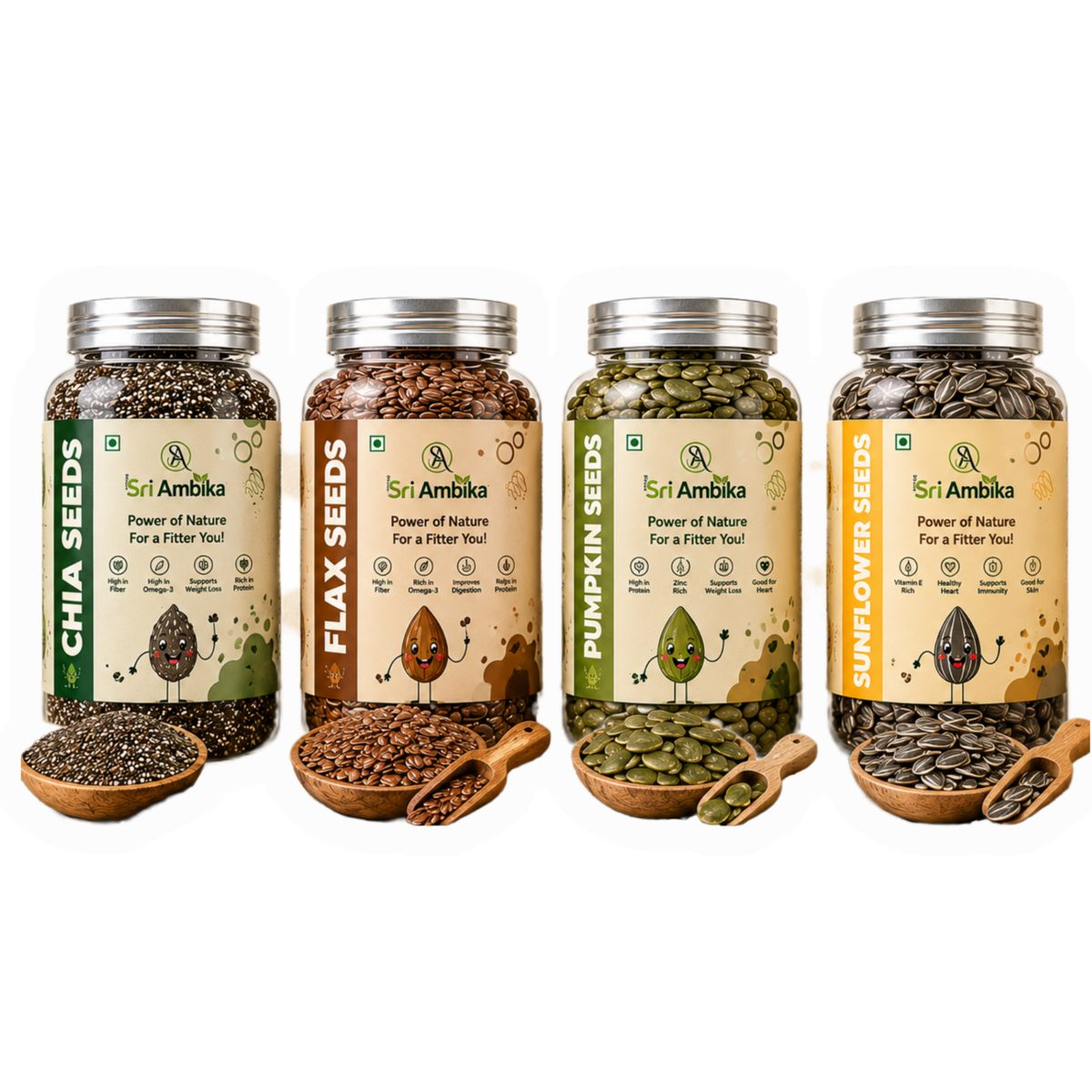 4-in-1 Seeds Combo (Chia, Flax, Pumpkin, Sunflower) 1 kg
