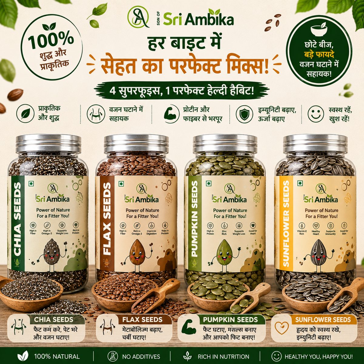 4-in-1 Seeds Combo (Chia, Flax, Pumpkin, Sunflower) 1 kg - image 7